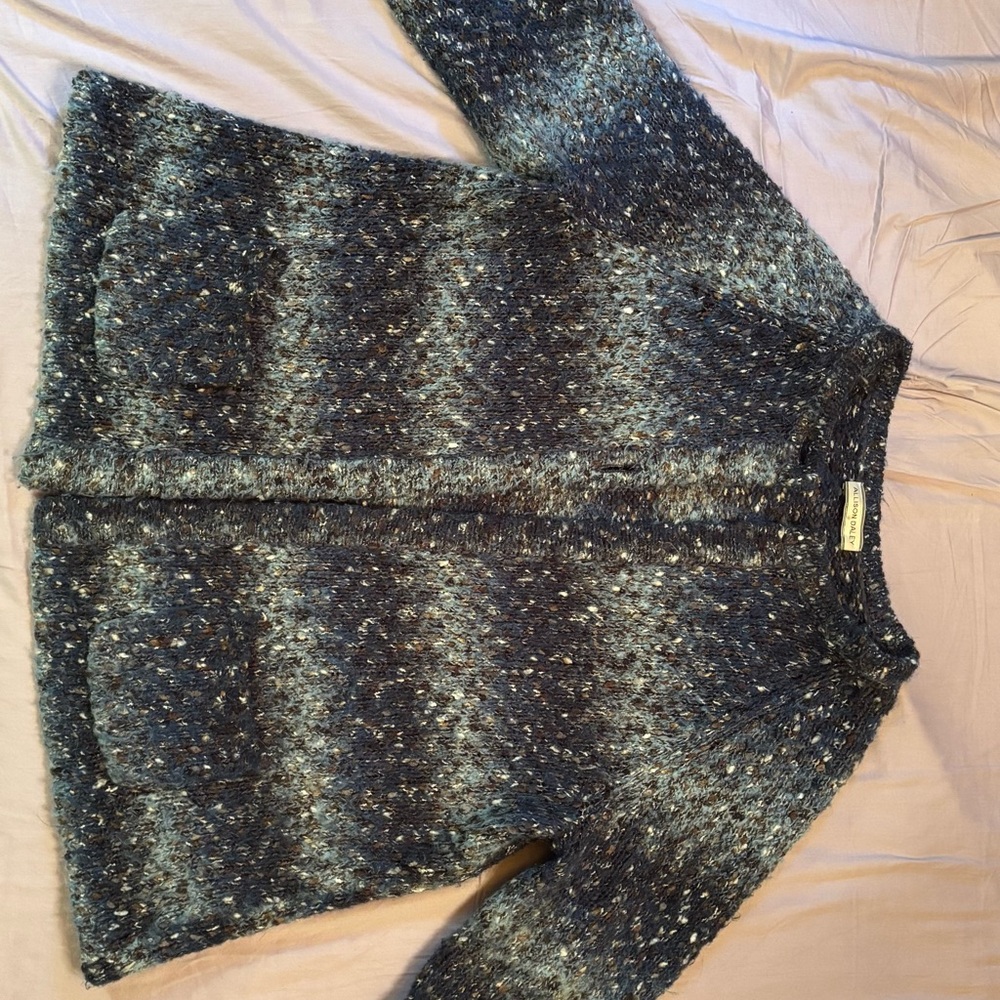 Allison Daley Blue Cardigan Sweater Cozy Knit
